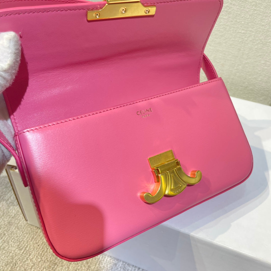 classic triomphe 20 dark pink calfskin leather strap gold hardware