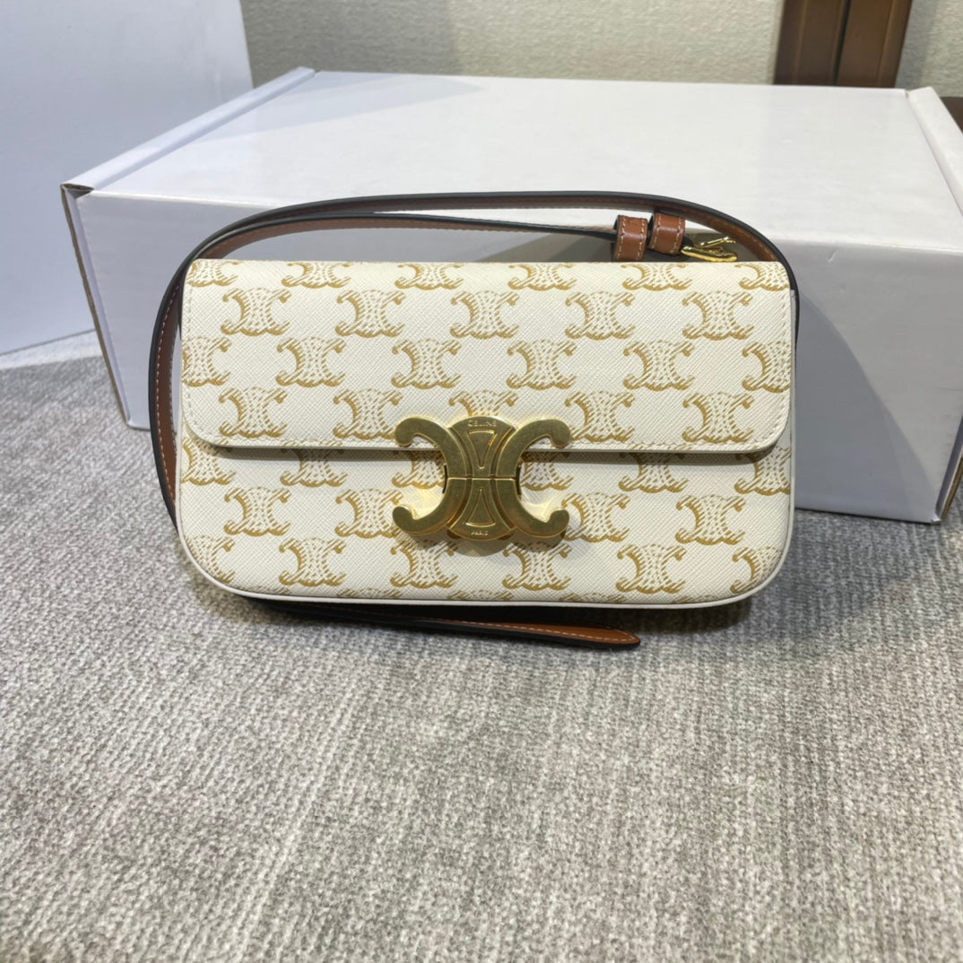 classic triomohe 20 white triomphe canvas brown calfskin