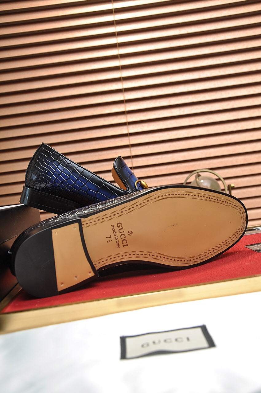 GG Men's Loafer Blue mix Black Embossed Cowhide 295649