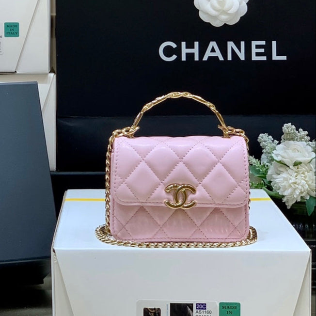 CC Handle Small Shoulder Bag Pink Sheepskin