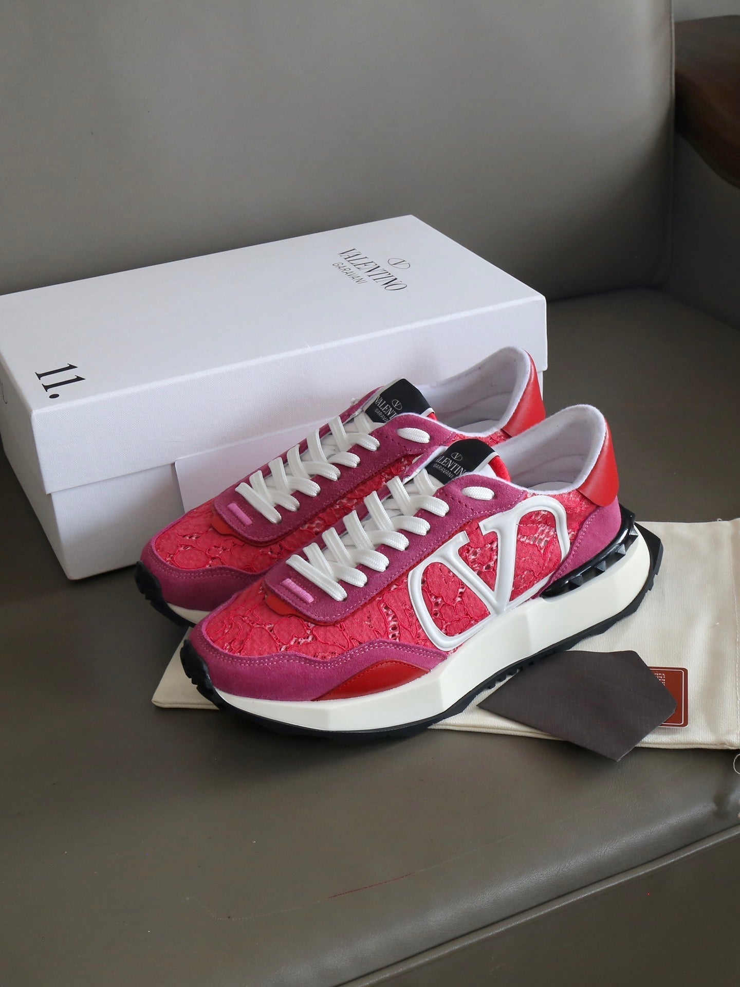 VT Lace Sneaker Pink Red Suede Leather 349048
