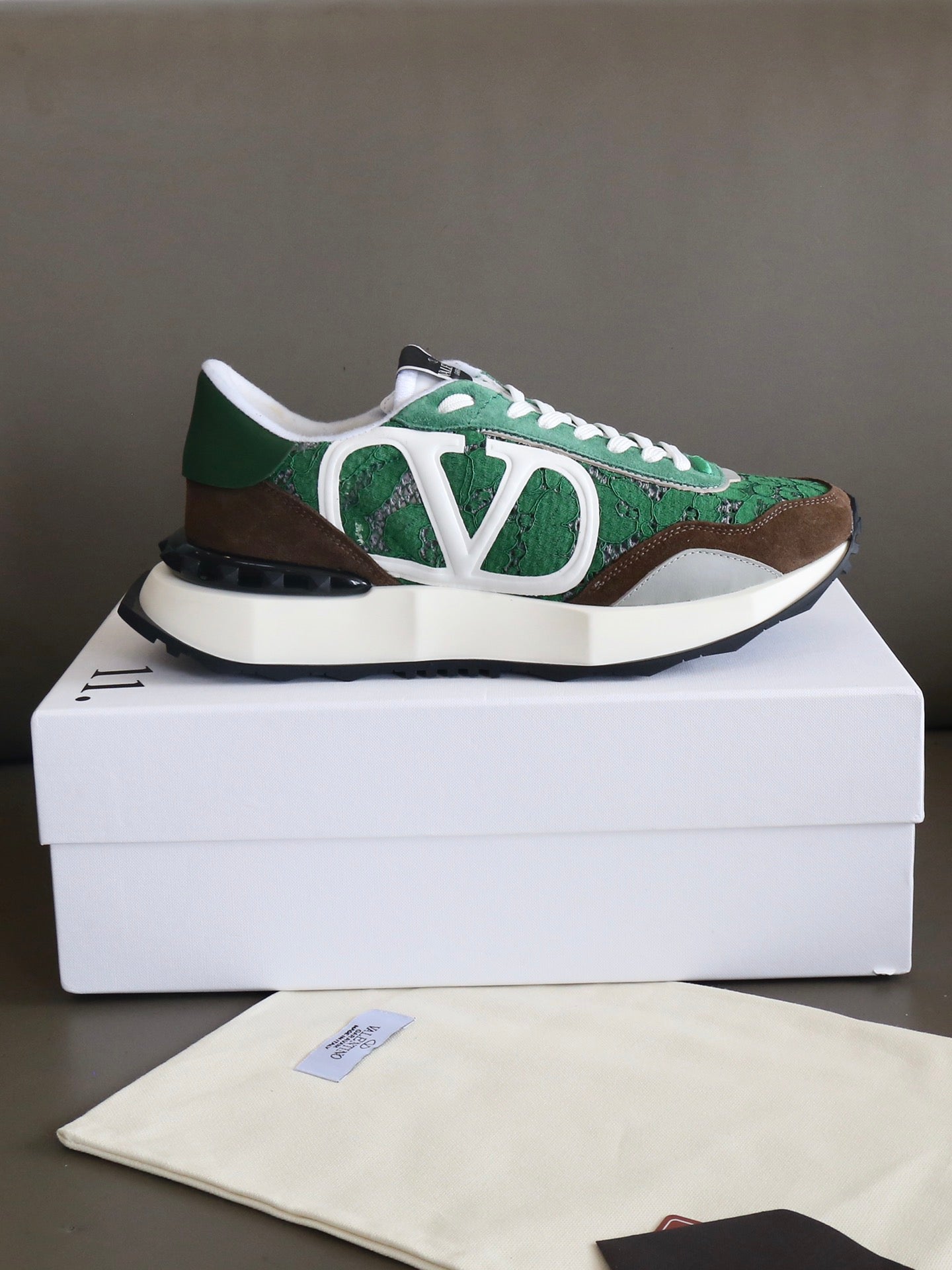 VT Lace Sneaker Green Brown Suede Leather