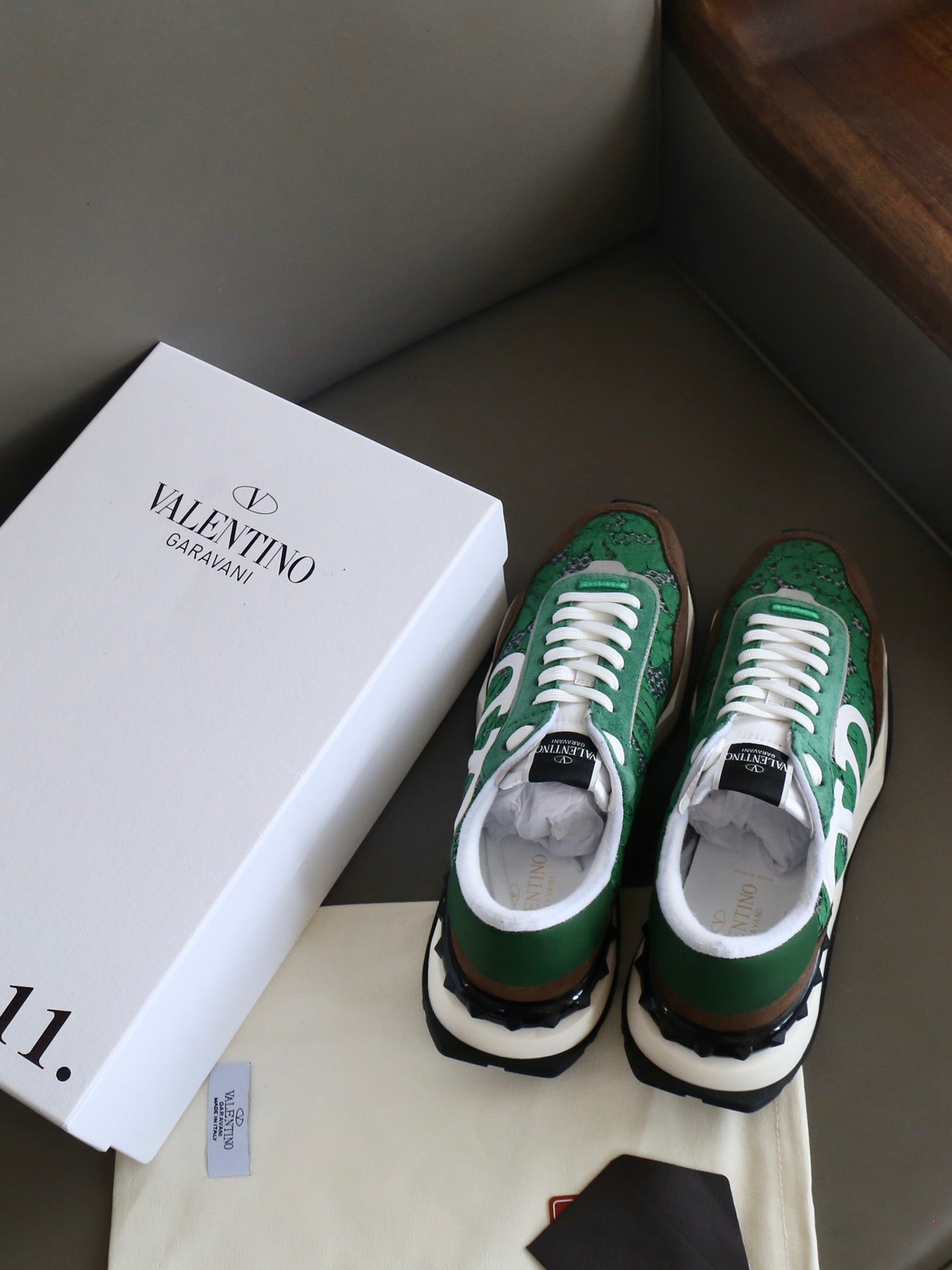 VT Lace Sneaker Green Brown Suede Leather
