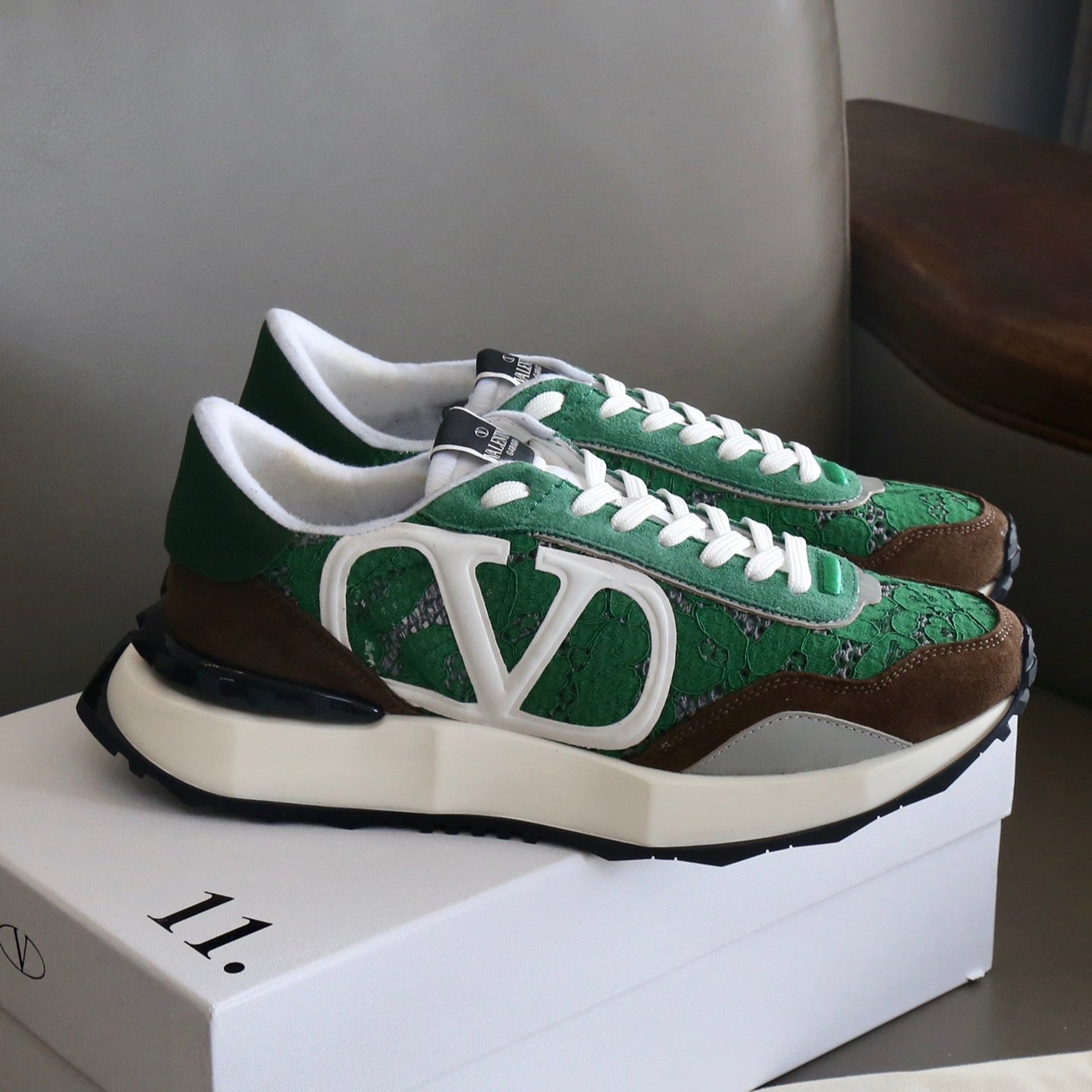 VT Lace Sneaker Green Brown Suede Leather