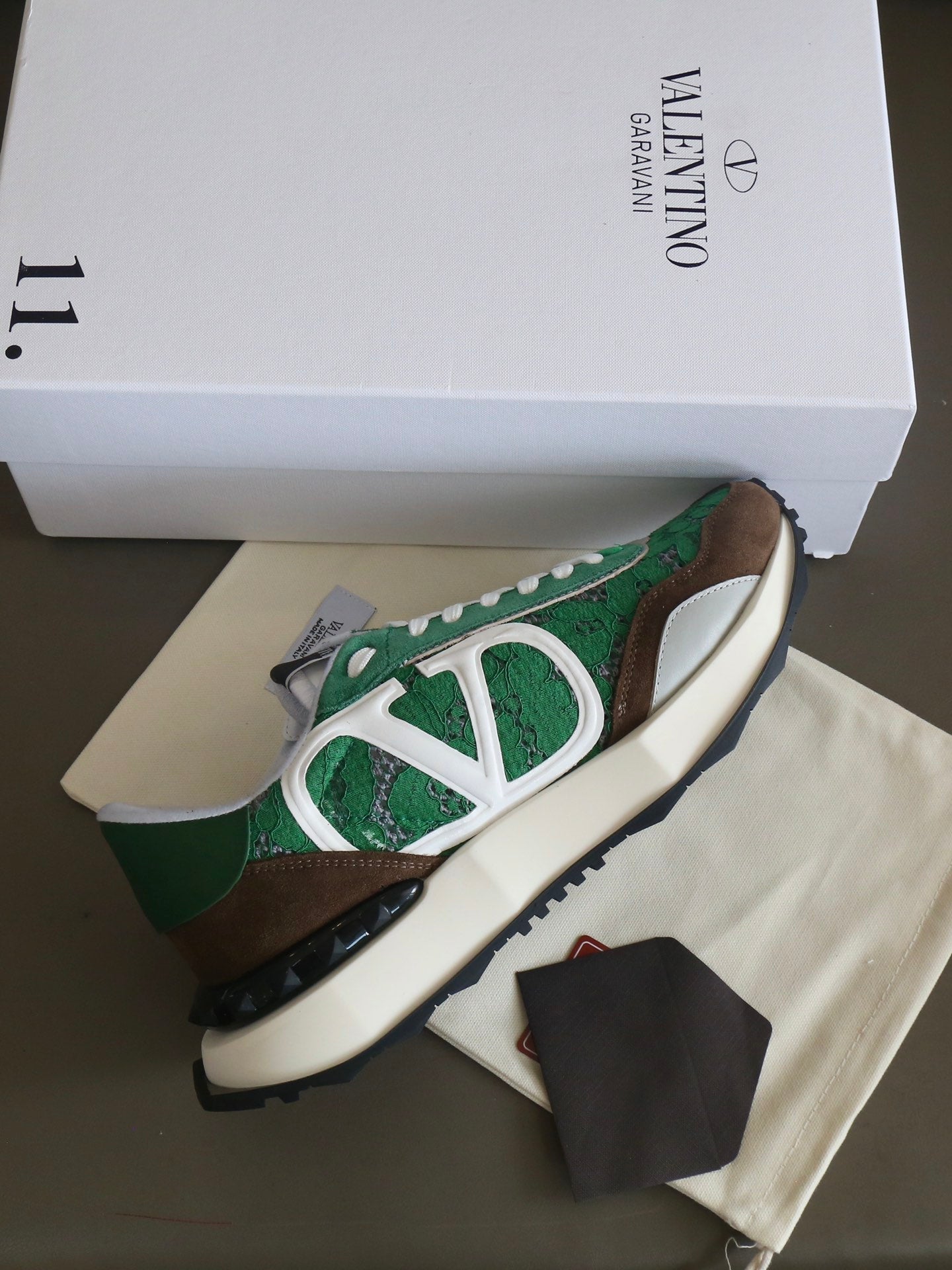 VT Lace Sneaker Green Brown Suede Leather