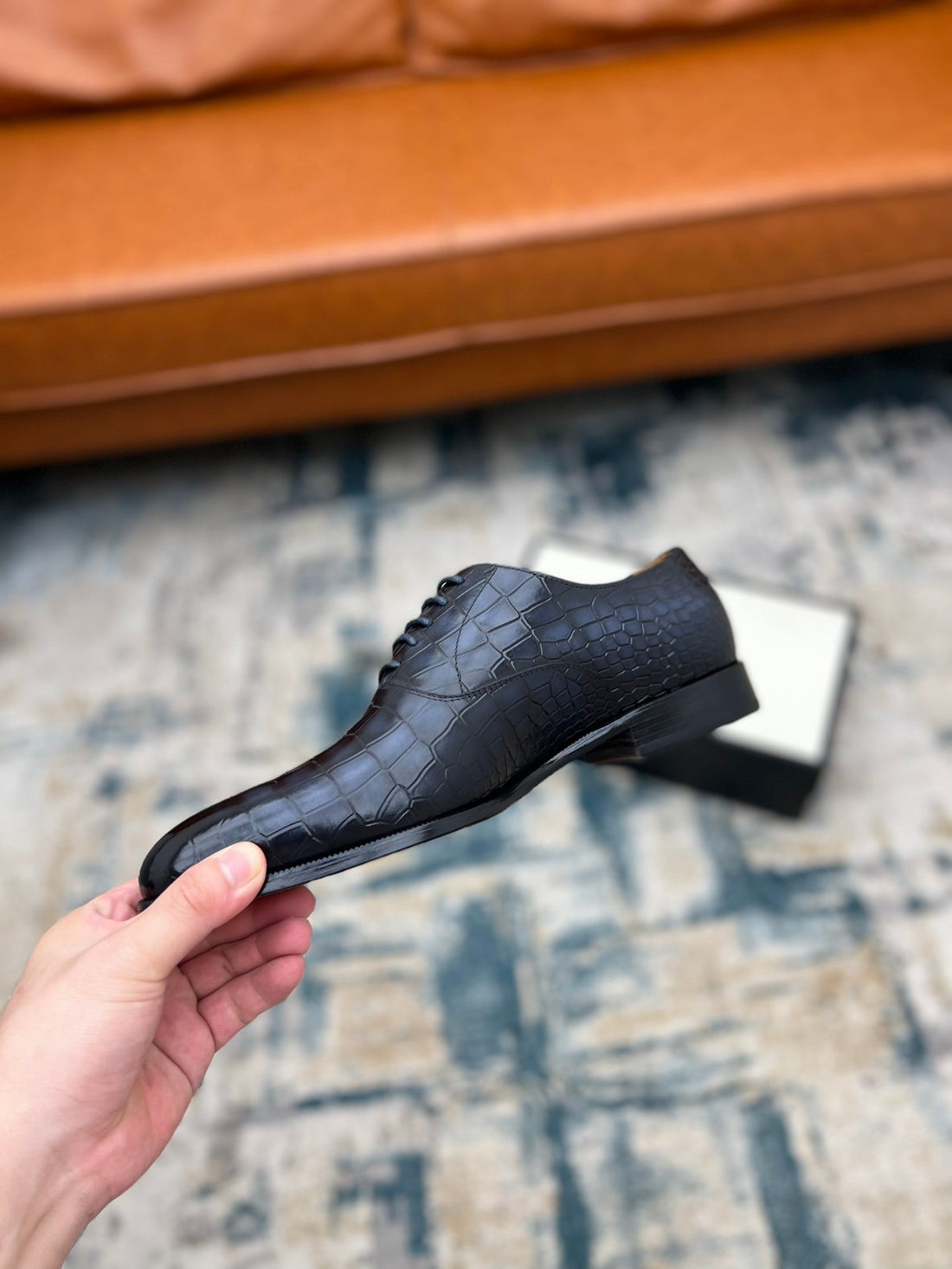 GG Men's Dress Shoe Blue Crocodile Embossed Calfskin 533107