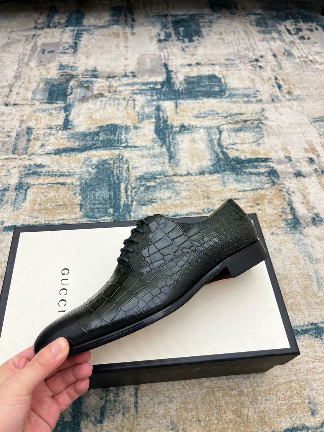 GG Men's Dress Shoe Green Crocodile Embossed Calfskin 533109