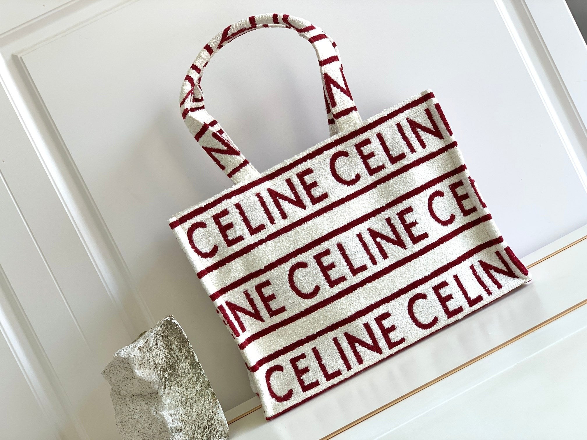 large cabas 41 white burgundy canvas multi logo