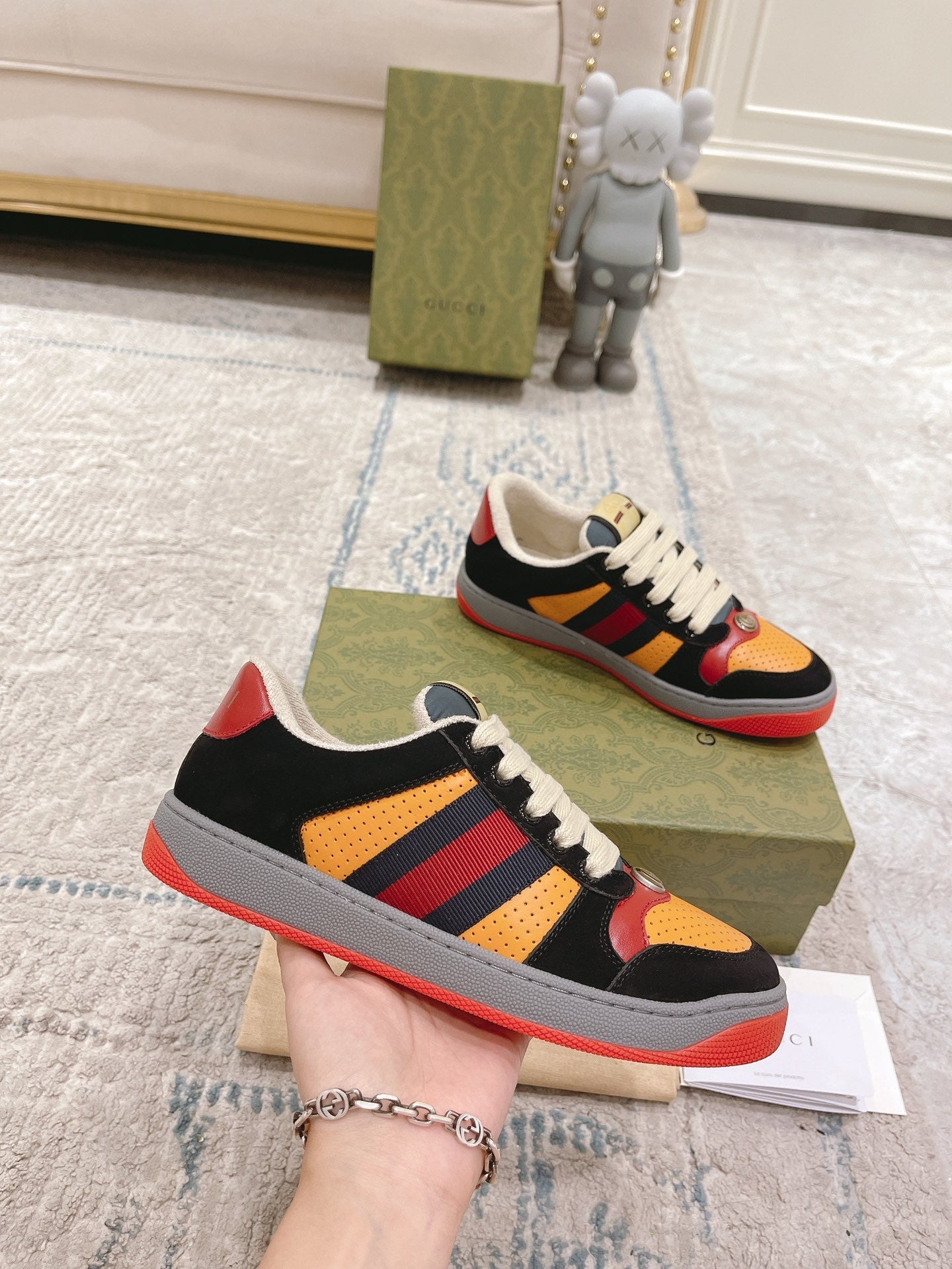 GG Men's Screener Sneaker Orange Black Suede 574724