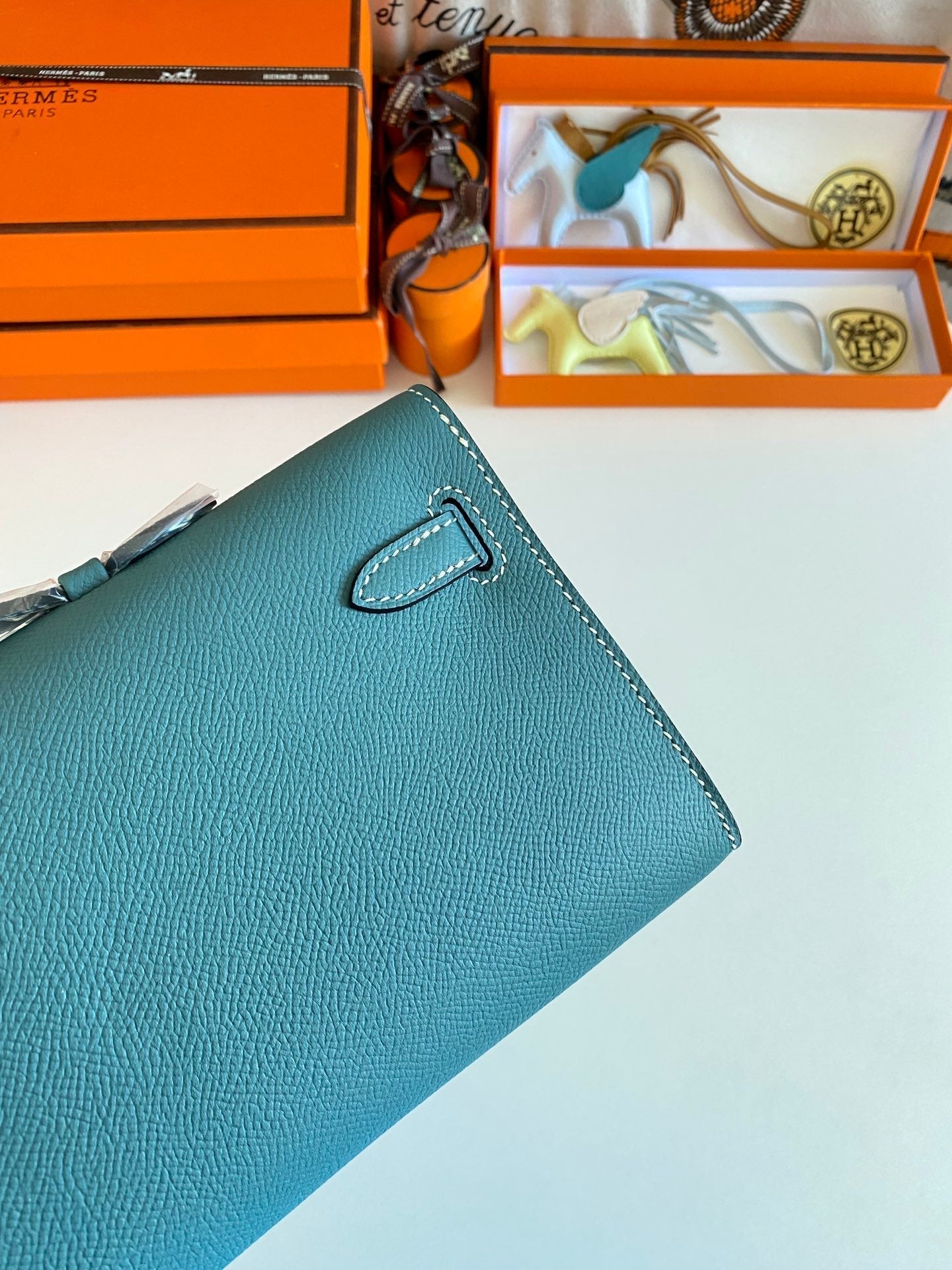 HM Kelly Cut 31 Teal Blue Epsom Leather Gold Hardware 229062