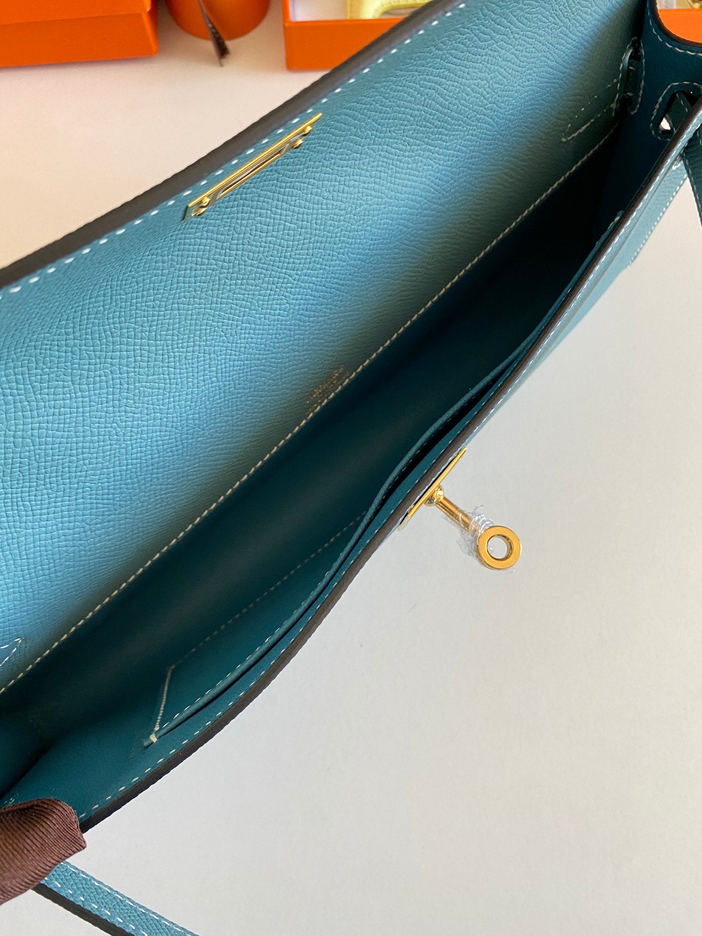 HM Kelly Cut 31 Teal Blue Epsom Leather Gold Hardware 229062