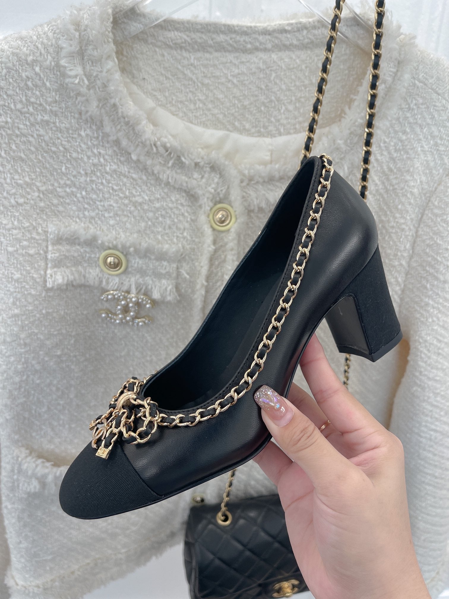 CC Pump 65 Black Calfskin Grosgrain Leather Strap