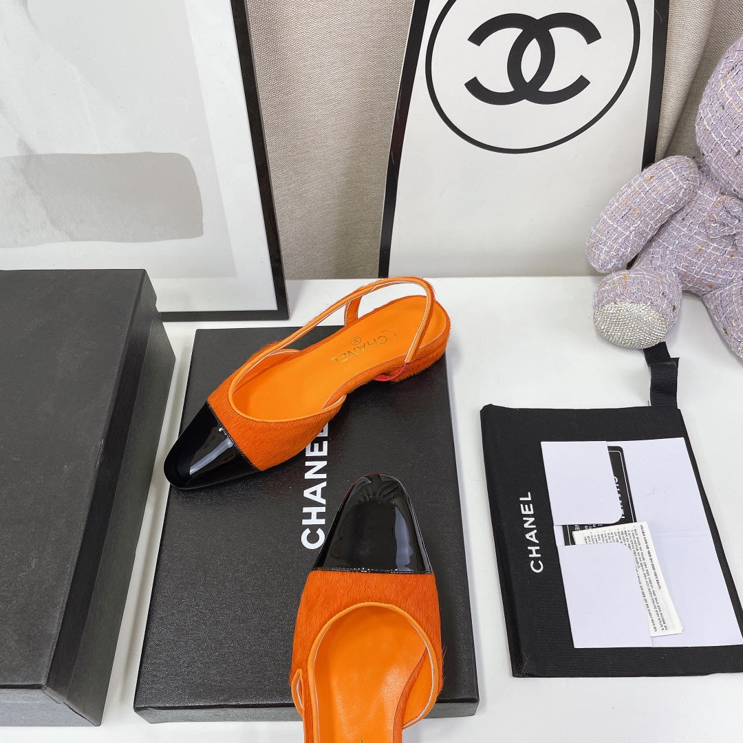 CC Slingback Orange Lambskin And Horsehair