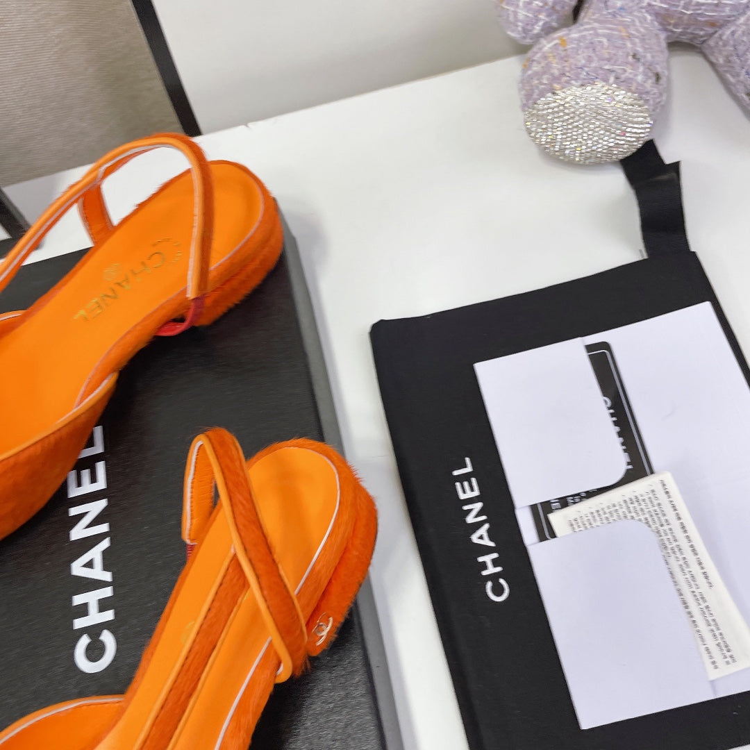 CC Slingback Orange Lambskin And Horsehair