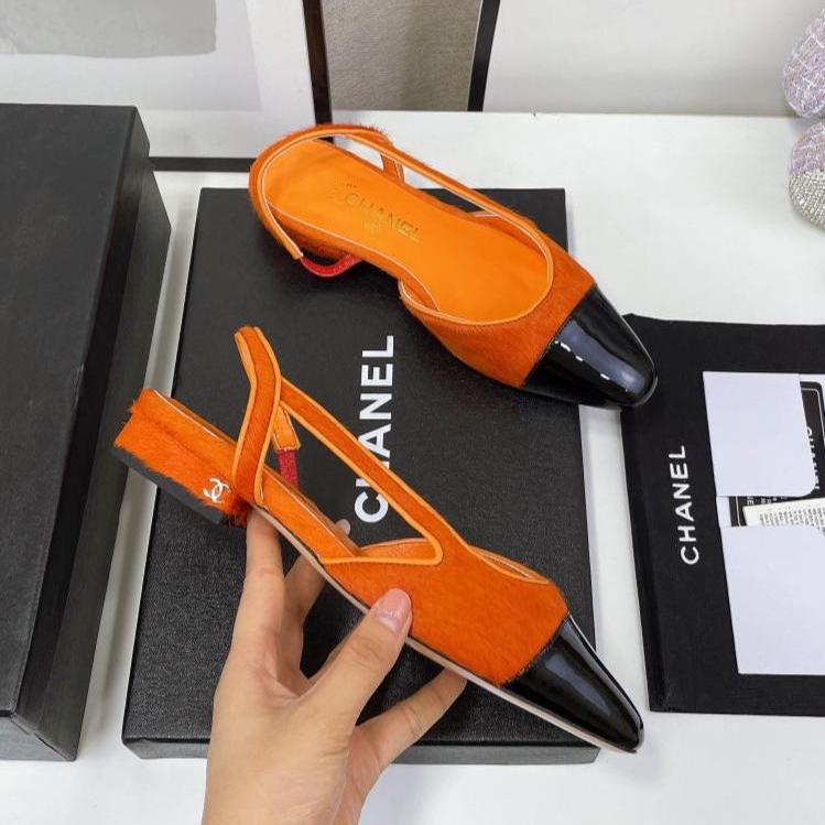 CC Slingback Orange Lambskin And Horsehair