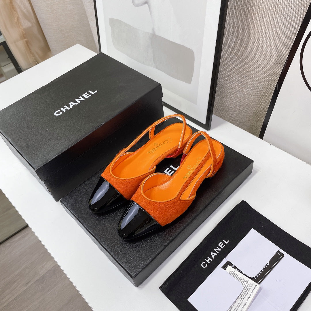 CC Slingback Orange Lambskin And Horsehair