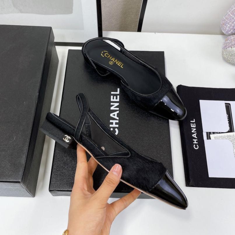 CC Slingback Black Lambskin And Horsehair