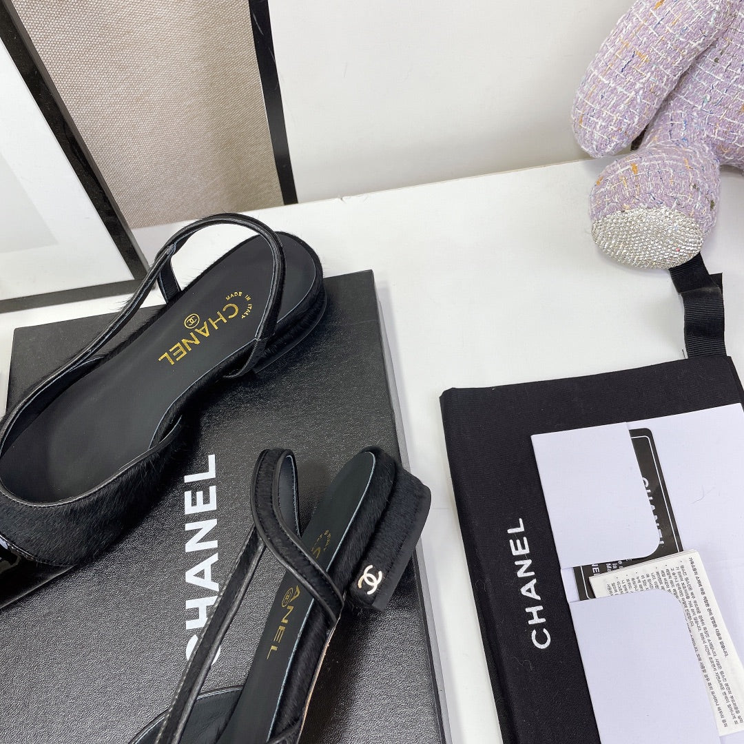 CC Slingback Black Lambskin And Horsehair