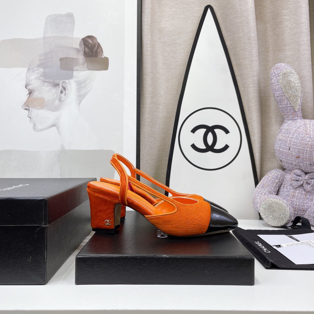 CC Slingback 60mm Orange Lambskin And Horsehair