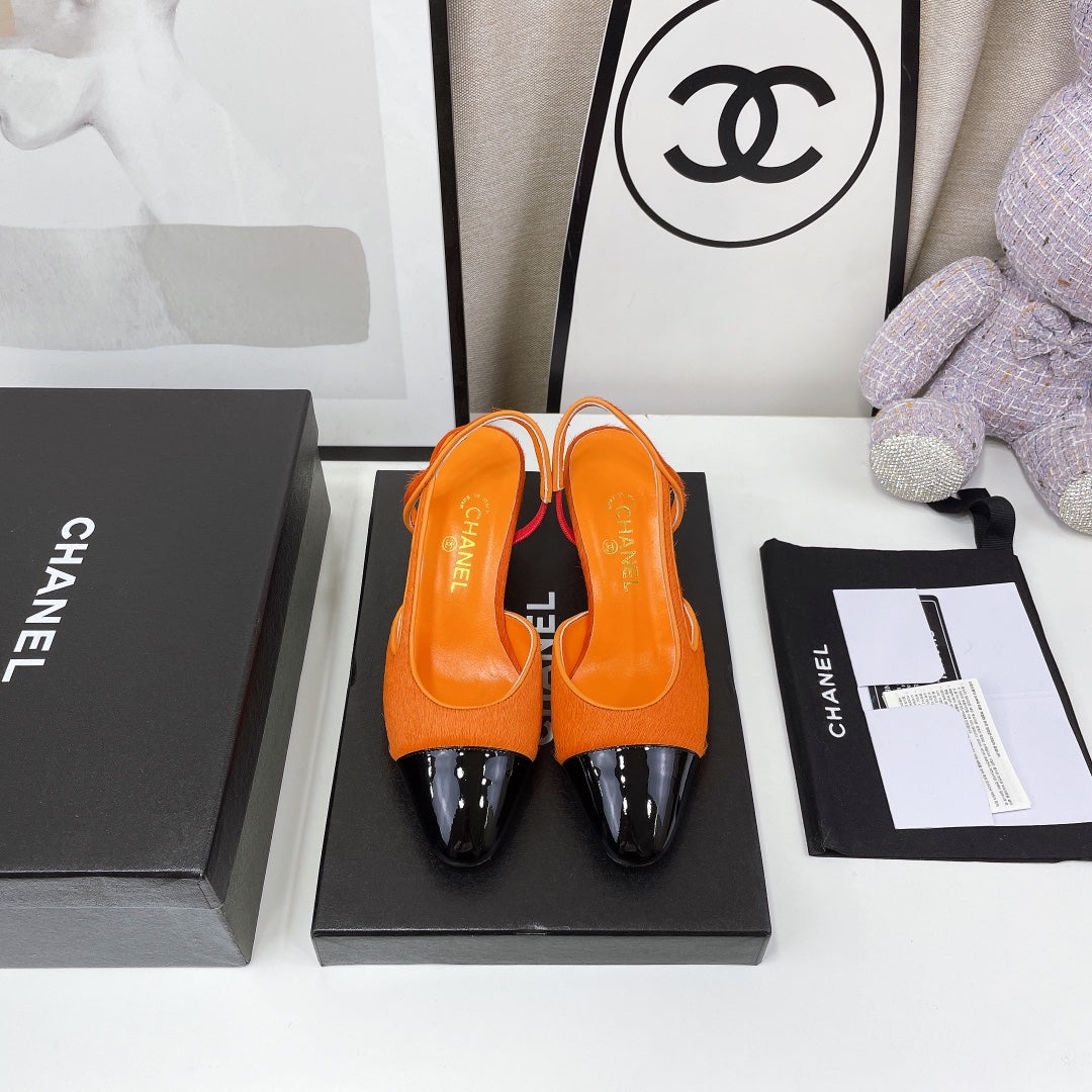 CC Slingback 60mm Orange Lambskin And Horsehair