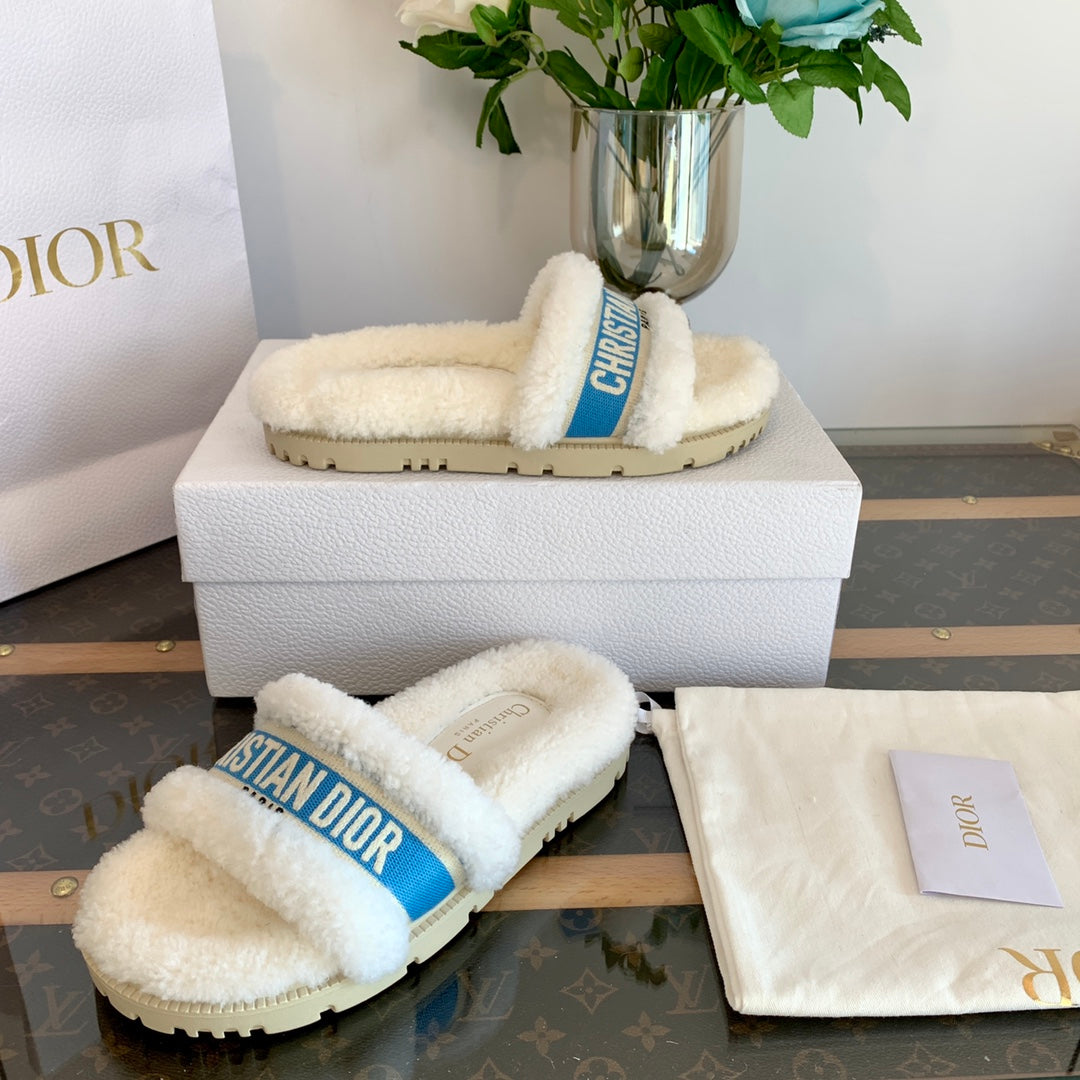 CD Dway Slide Blue White Wool Fleece Lining And Canvas Fabric