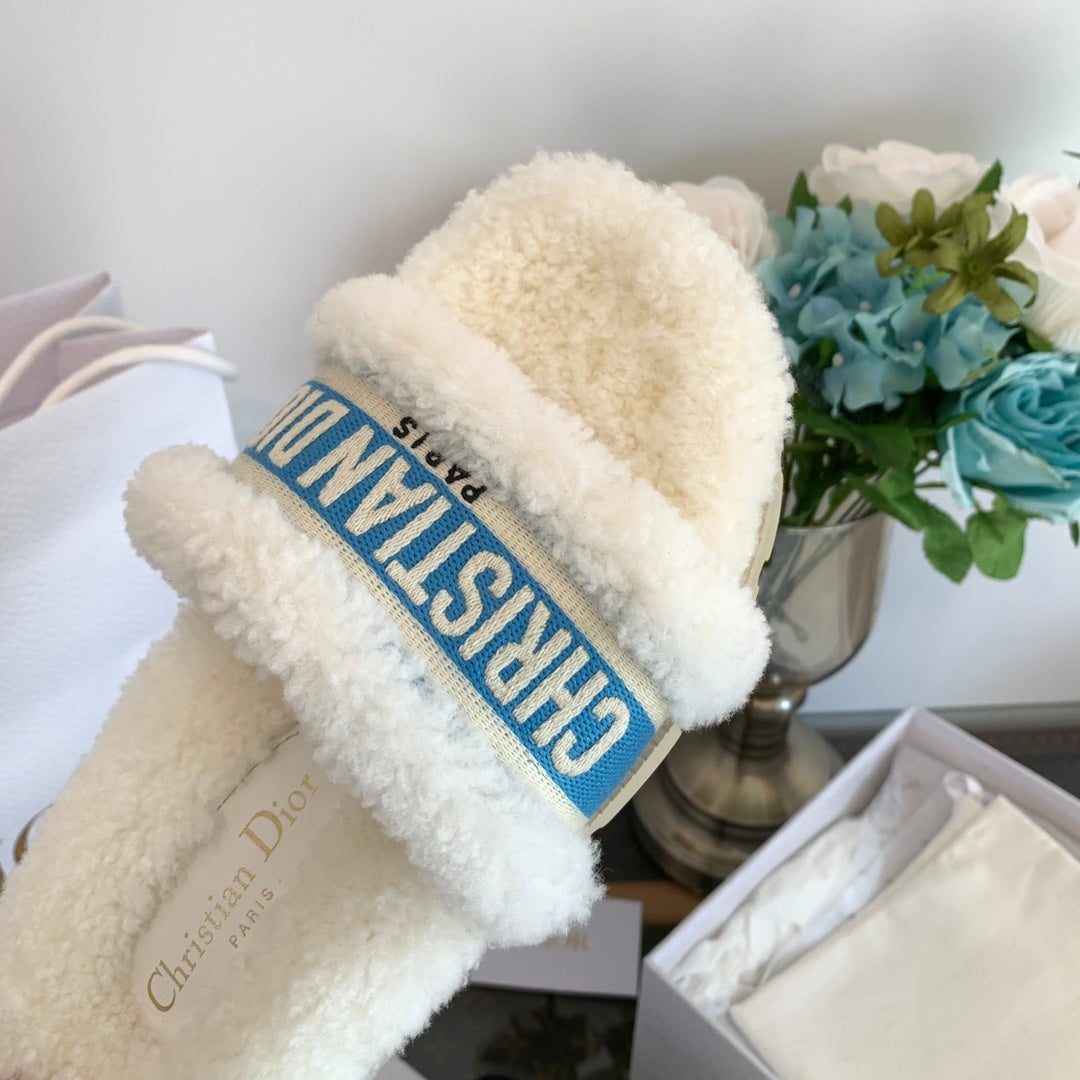 CD Dway Slide Blue White Wool Fleece Lining And Canvas Fabric