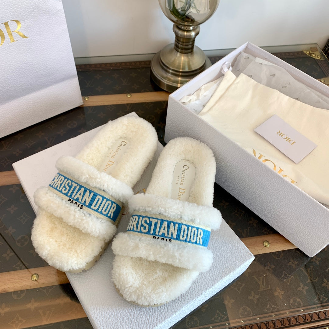 CD Dway Slide Blue White Wool Fleece Lining And Canvas Fabric