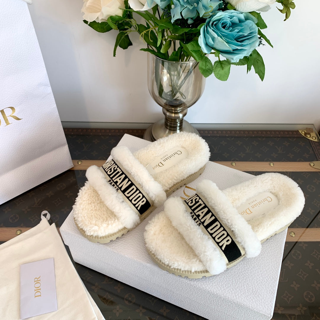 CD Dway Slide Black White Wool Fleece Lining And Canvas Fabric