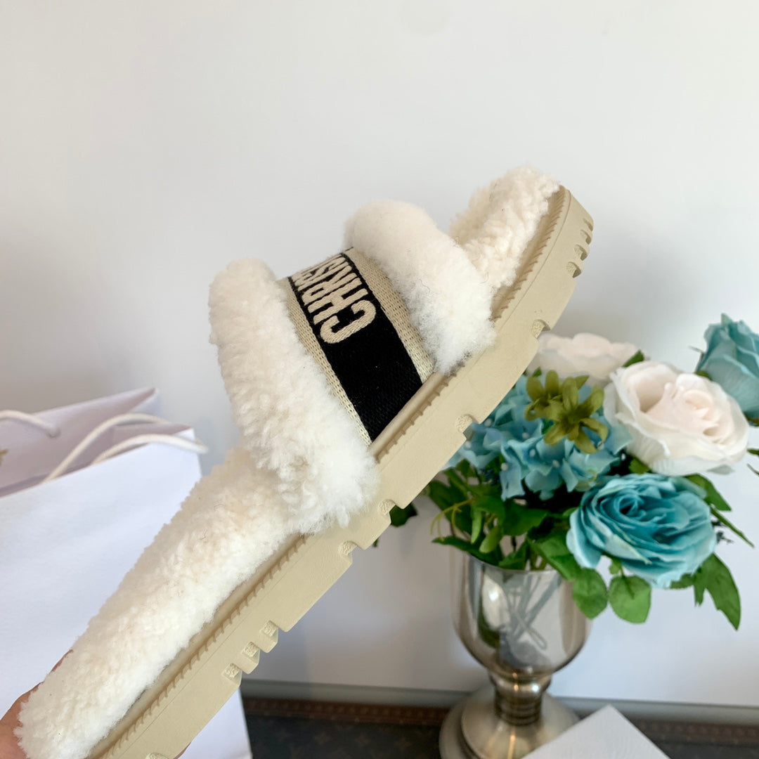 CD Dway Slide Black White Wool Fleece Lining And Canvas Fabric