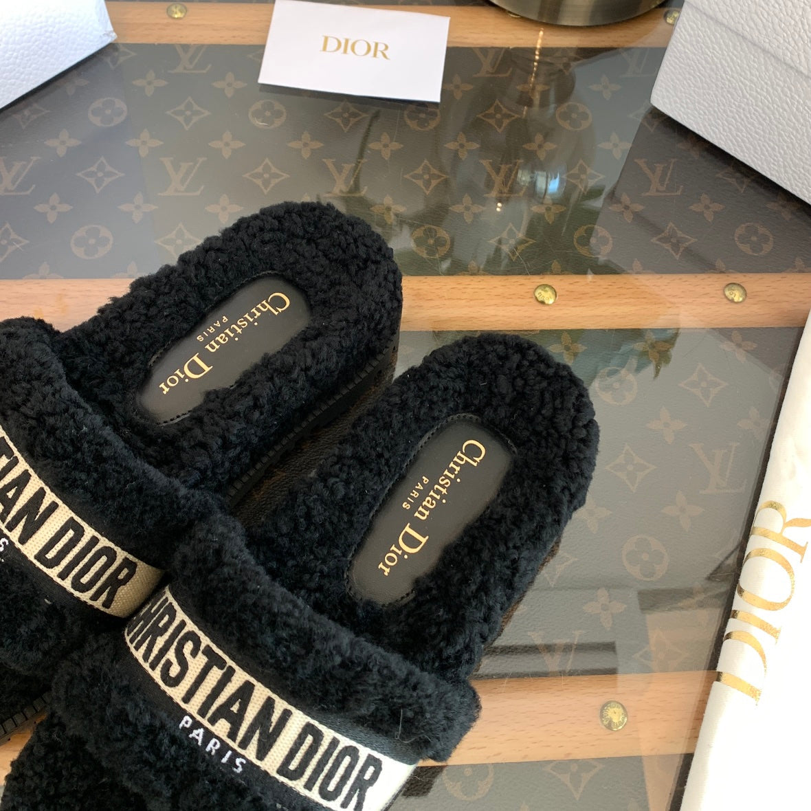 CD Dway Slide Black Wool Fleece Lining And Canvas Fabric