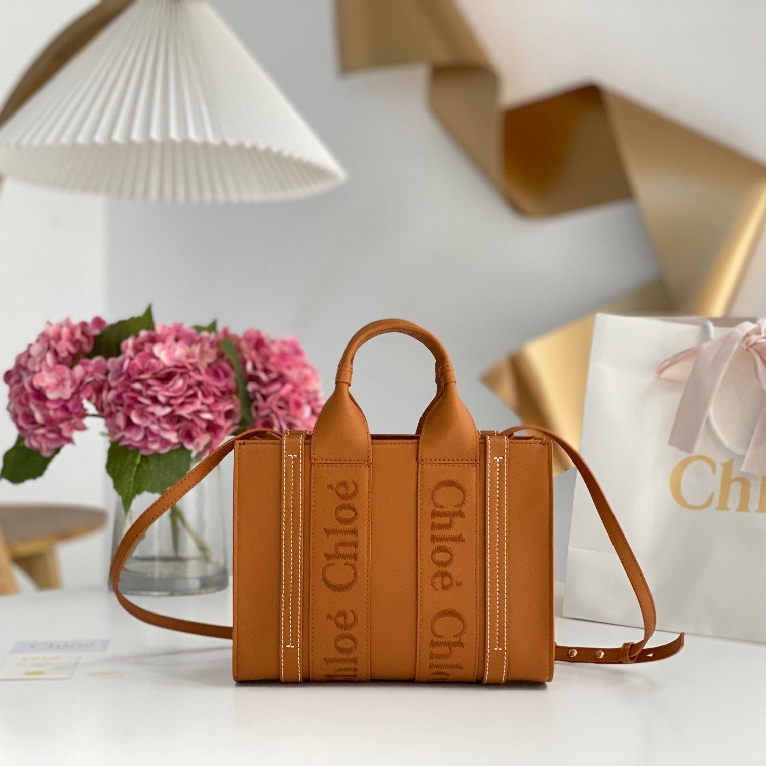 Chloé Woody small tote bag brown calfskin