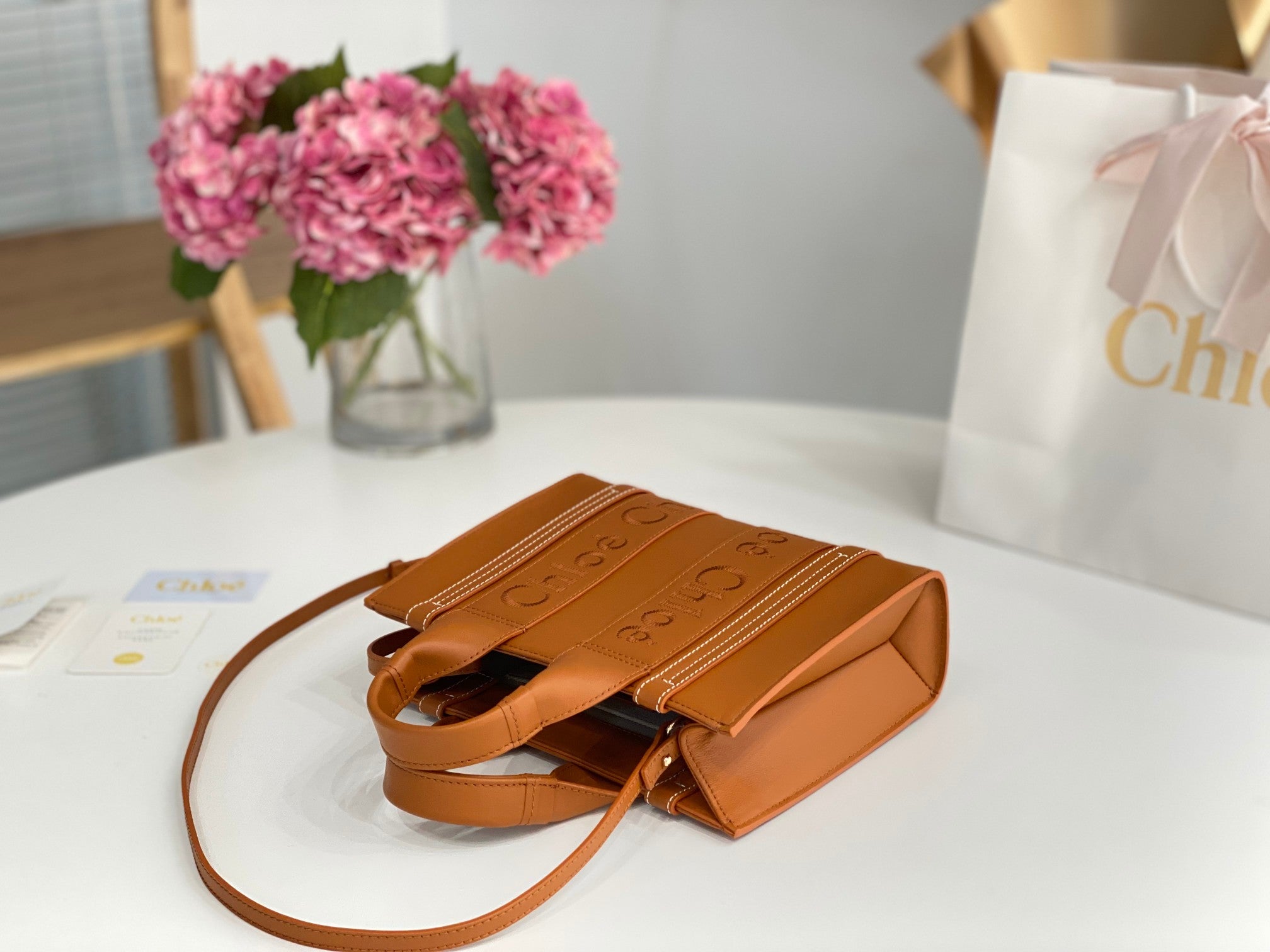 Chloé Woody small tote bag brown calfskin