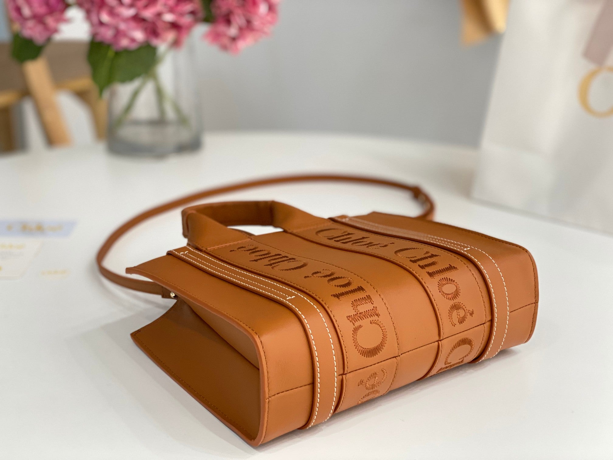 Chloé Woody small tote bag brown calfskin
