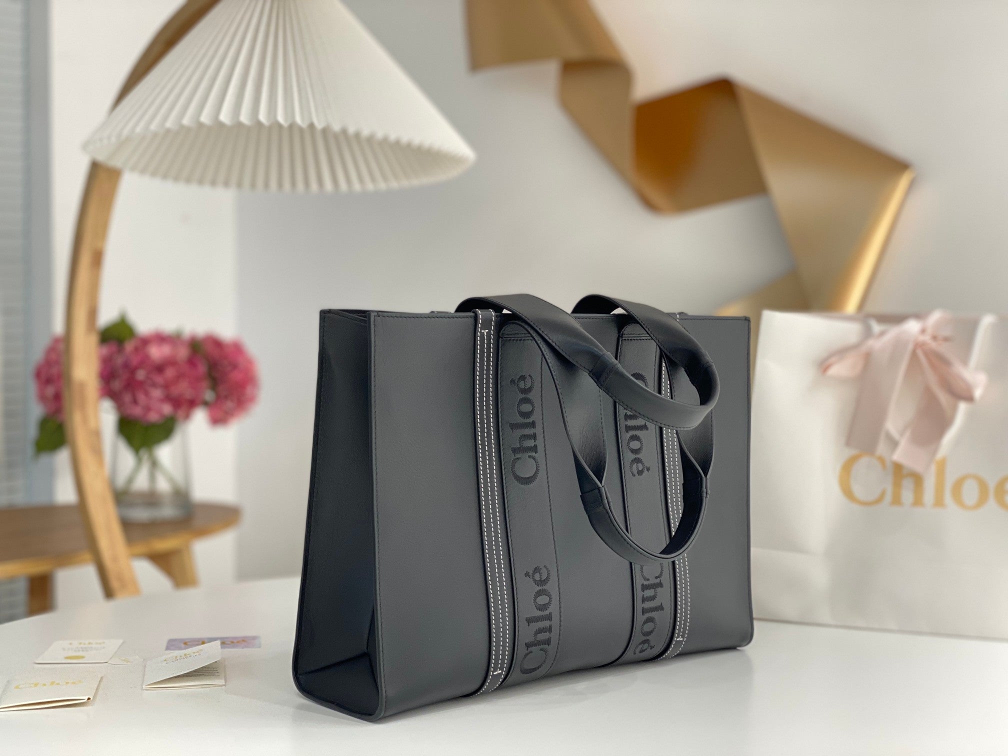 Chloé Woody tote bag black calfskin 531229