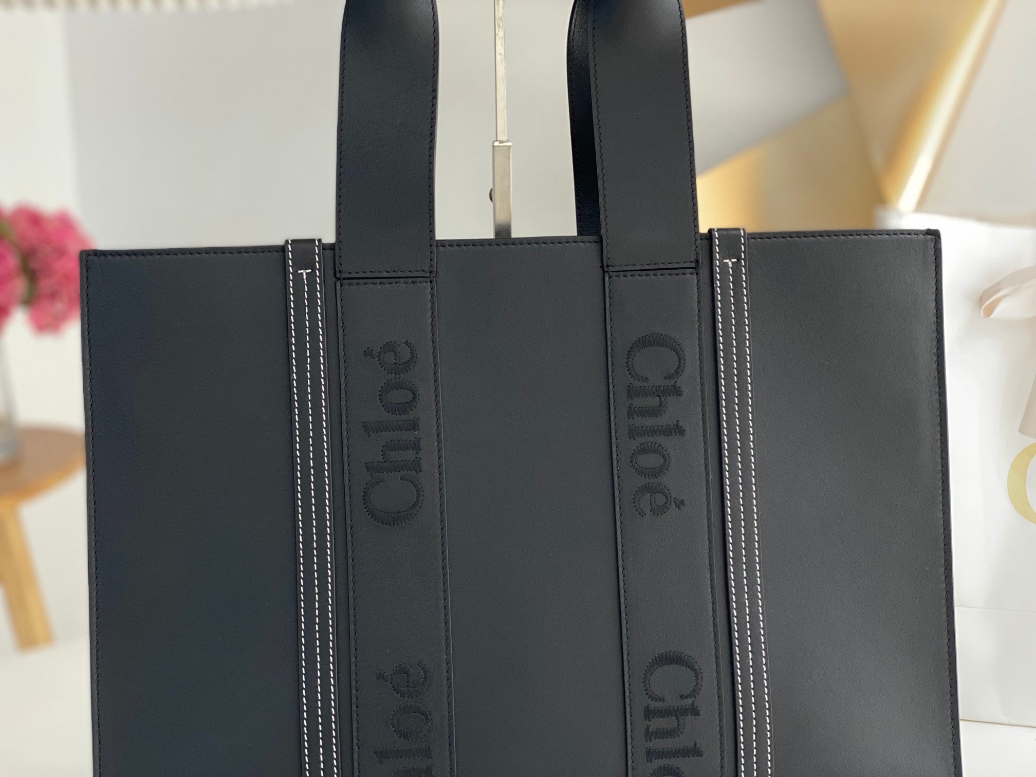 Chloé Woody tote bag black calfskin 531229