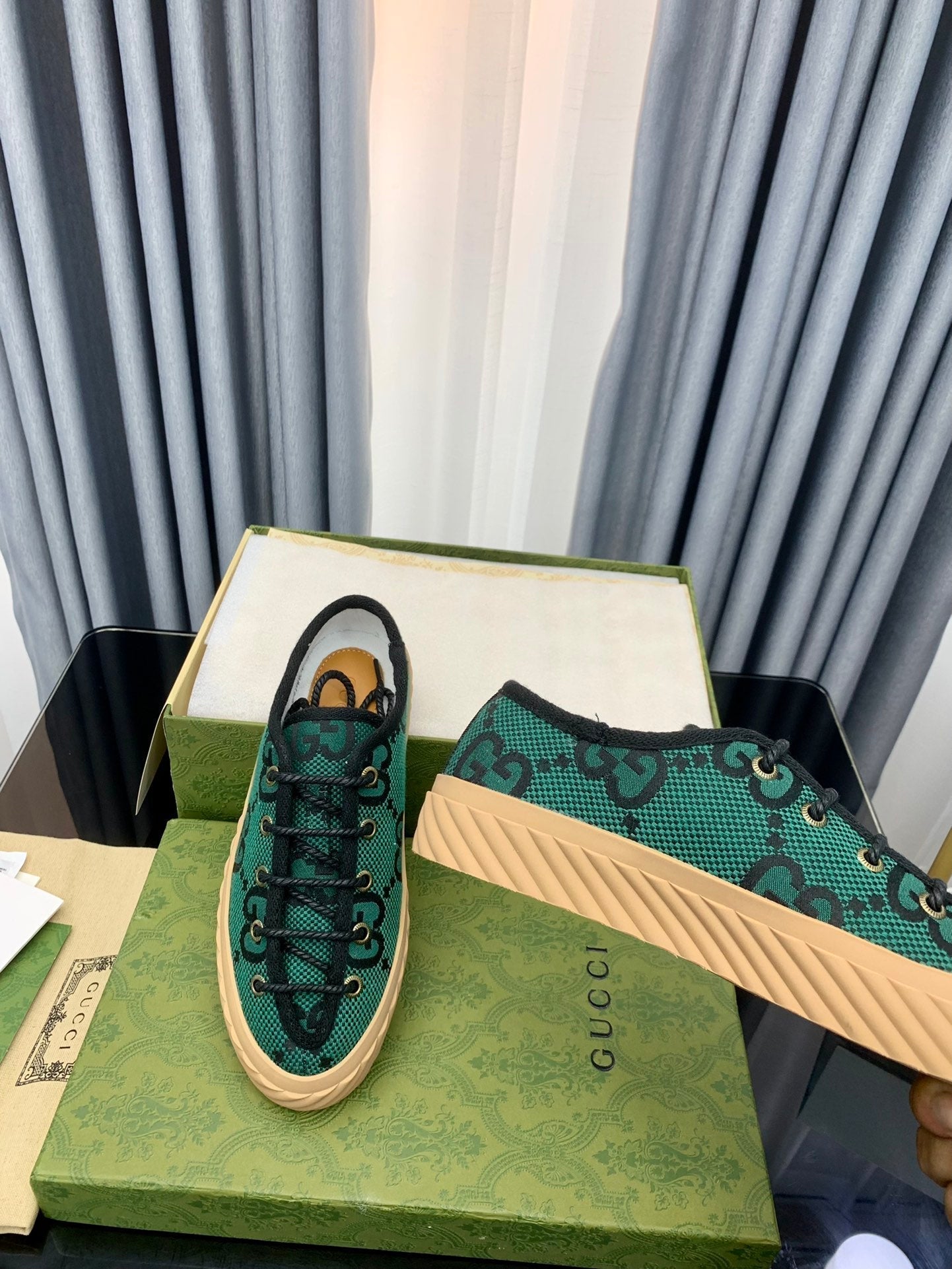 GG UNIQUE SNEAKER THICK-SOLE CASTLETON GREEN CANVAS