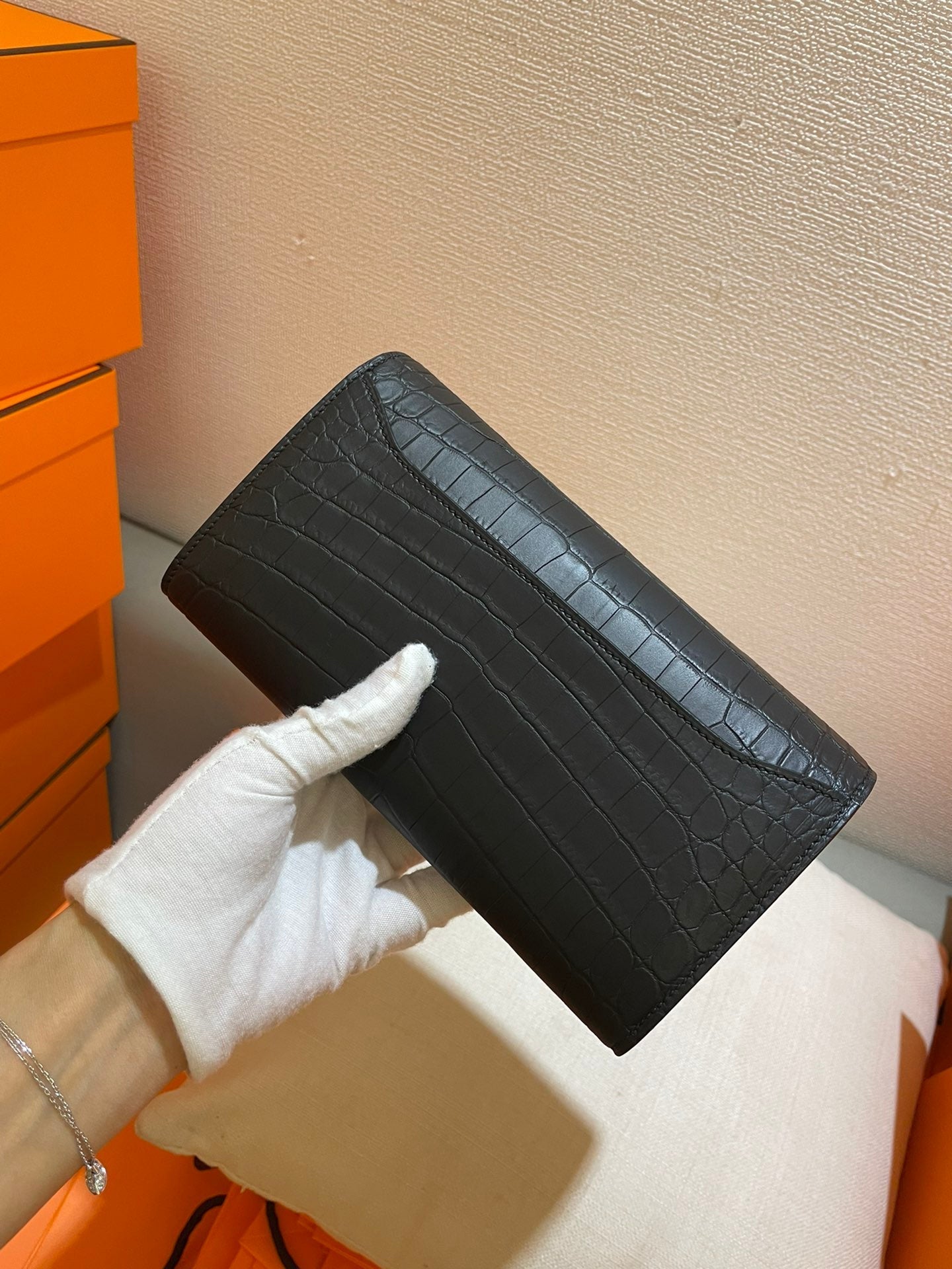 HM CLUTCH CONSTANCE 20.5 BLACK CROCODILE SKIN