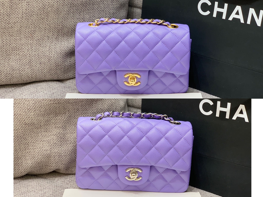 flap bag mini 20cm purple caviar silver hardware