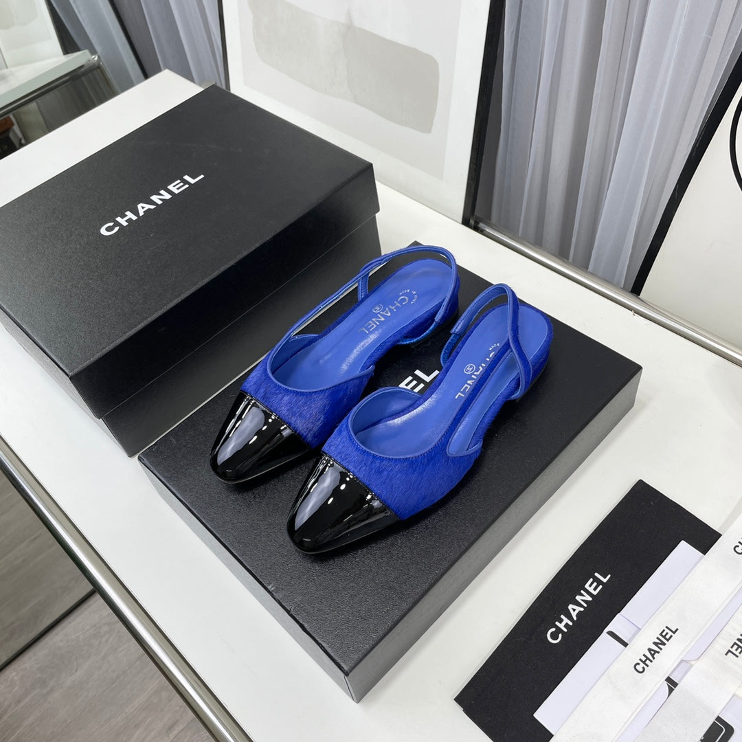 CC Slingback Dark Blue Lambskin And Horsehair