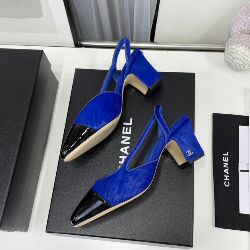 CC Slingback 60mm Dark Blue Lambskin And Horsehair