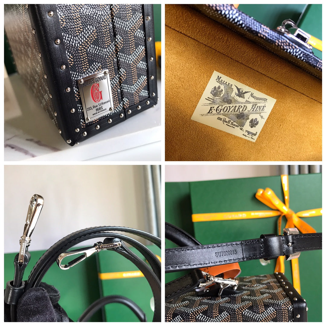 GRAND HÃ”TEL TRUNK BAG 24 IN BLACK GOYARDINE CANVAS AND CALFSKIN