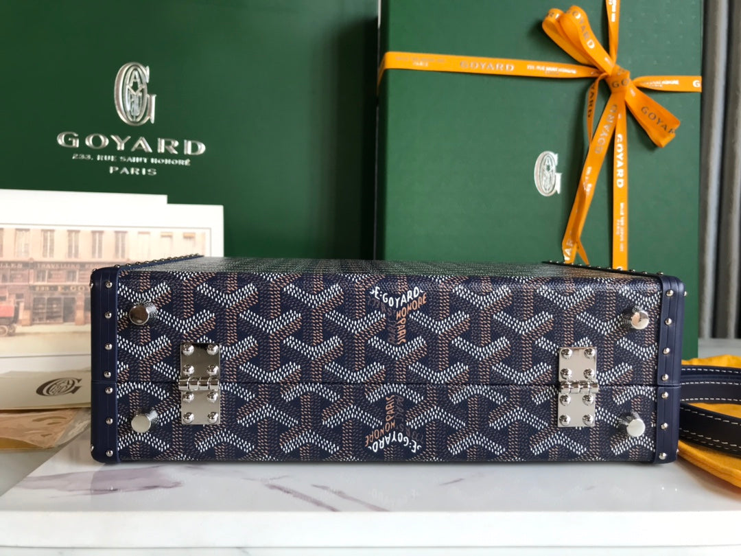 GRAND HÃ”TEL TRUNK BAG 24 IN NAVY BLUE GOYARDINE CANVAS AND CALFSKIN
