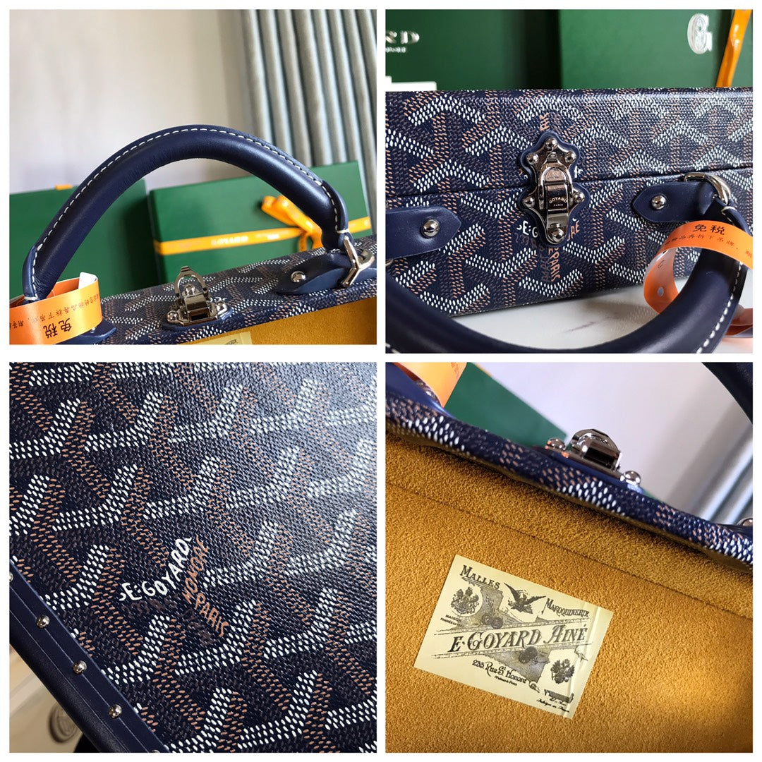 GRAND HÃ”TEL TRUNK BAG 24 IN NAVY BLUE GOYARDINE CANVAS AND CALFSKIN