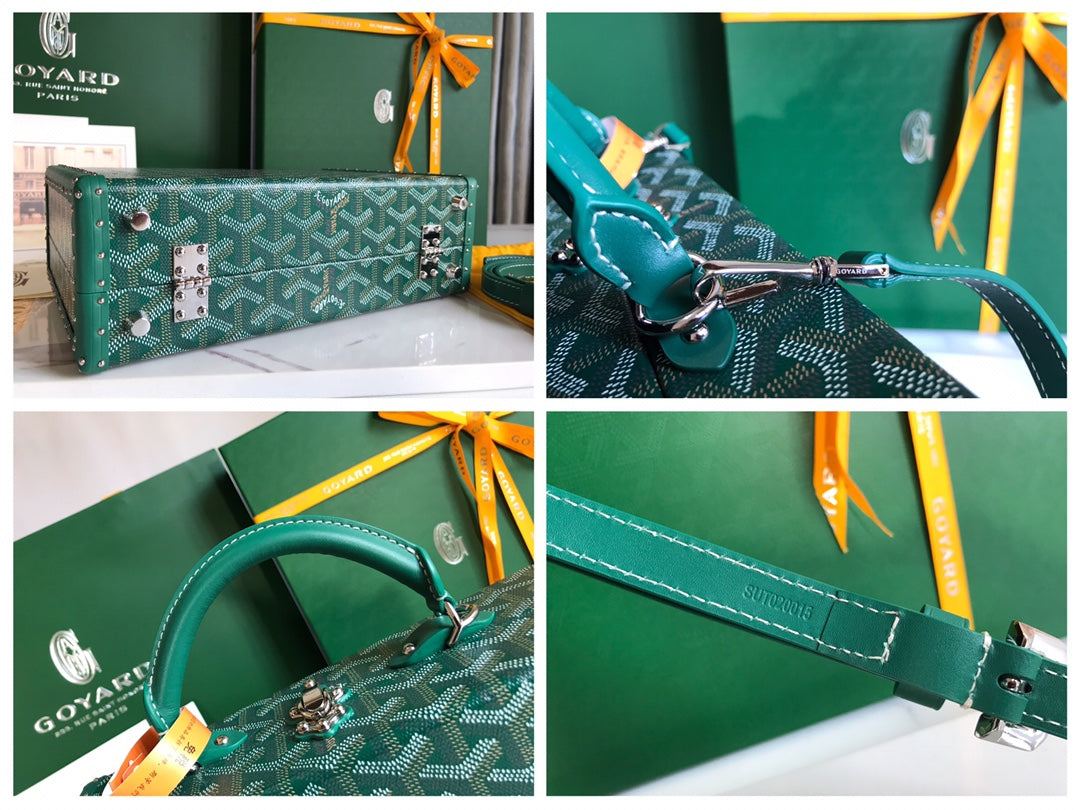 GRAND HÃ”TEL TRUNK BAG 24 IN GREEN GOYARDINE CANVAS AND CALFSKIN