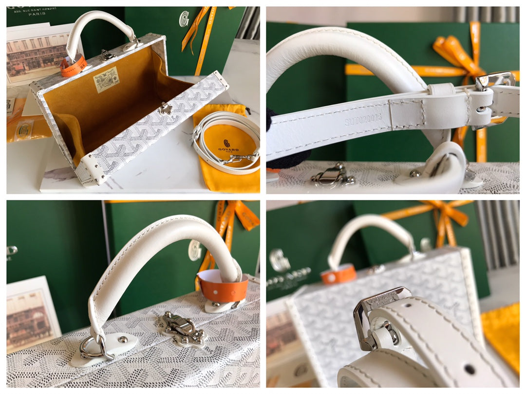 GRAND HÃ”TEL TRUNK BAG 24 IN WHITE GOYARDINE CANVAS AND CALFSKIN
