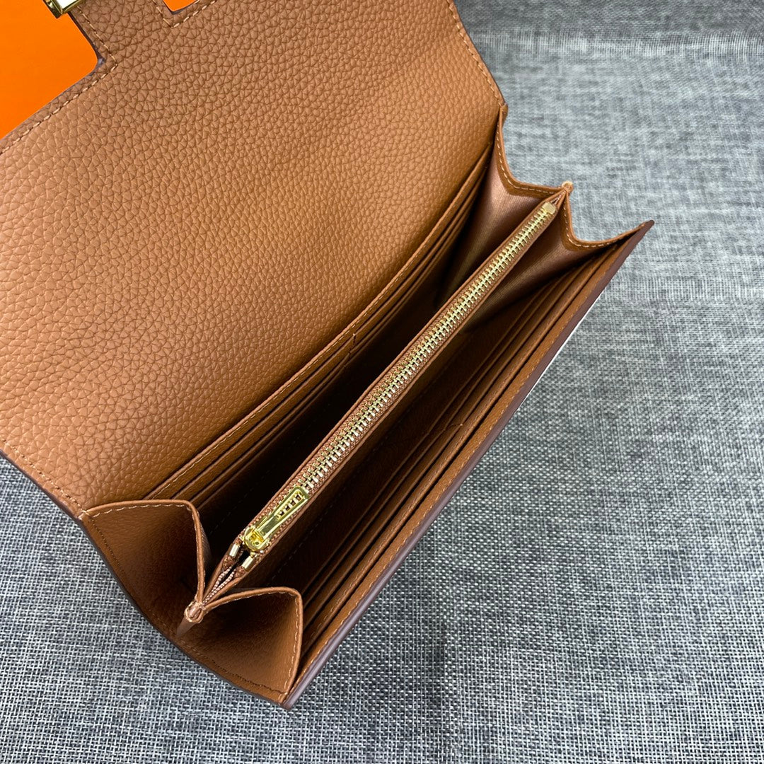 HM CLUTCH CONSTANCE 22 COPPER CALFSKIN GOLD HARDWARE