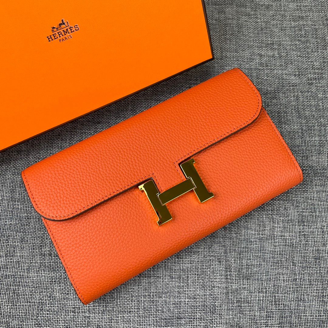 HM CLUTCH CONSTANCE 22 ORANGE CALFSKIN GOLD HARDWARE