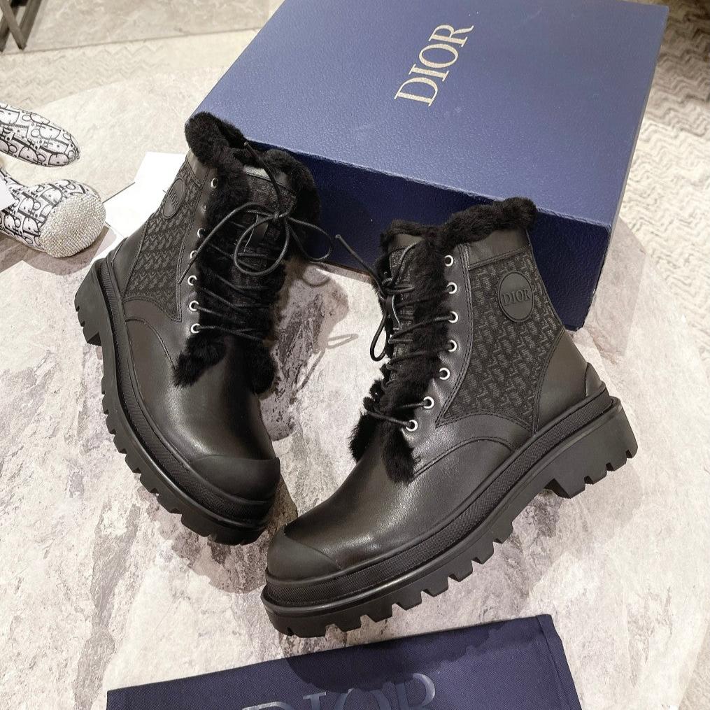 CD Explorer Ankle Boot 50mm Black Fleece Lining Oblique Jacquard Fabric And Cowhide