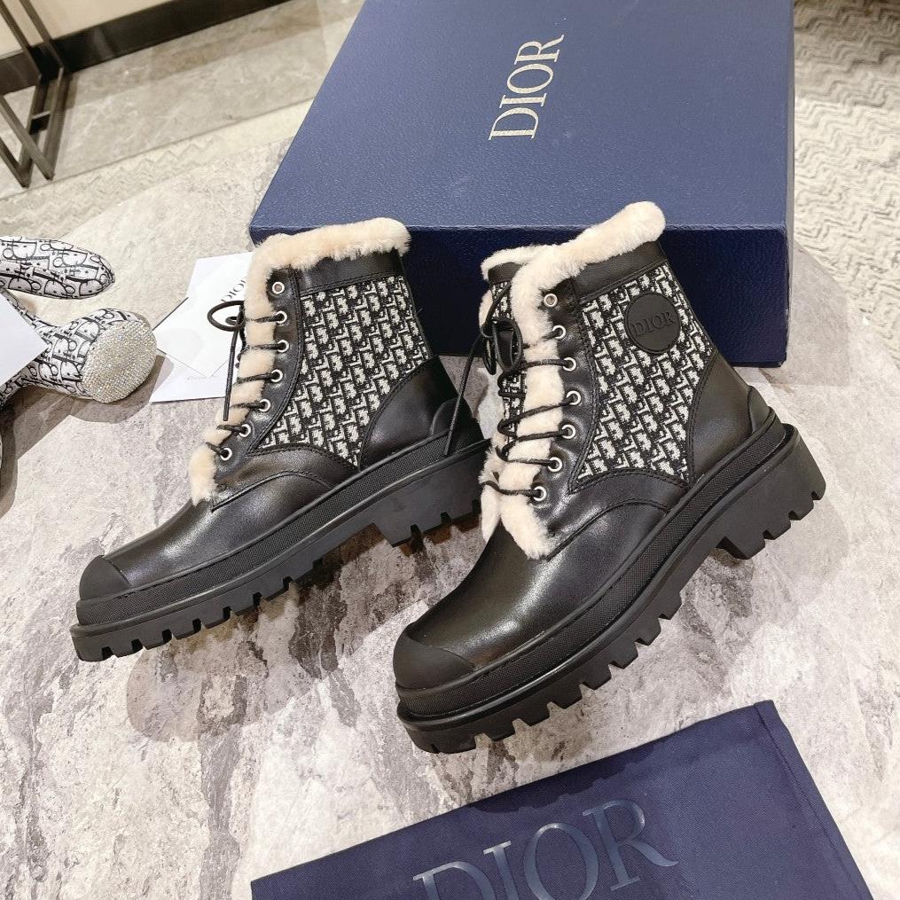 CD Explorer Ankle Boot 50mm Black White Fleece Lining Oblique Jacquard Fabric And Cowhide