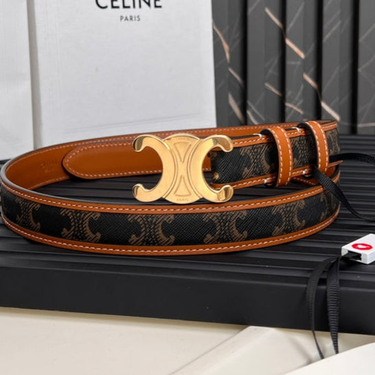 CEL 25mm Triomphe Belt in Taurillon Brown Black Canvas 176291